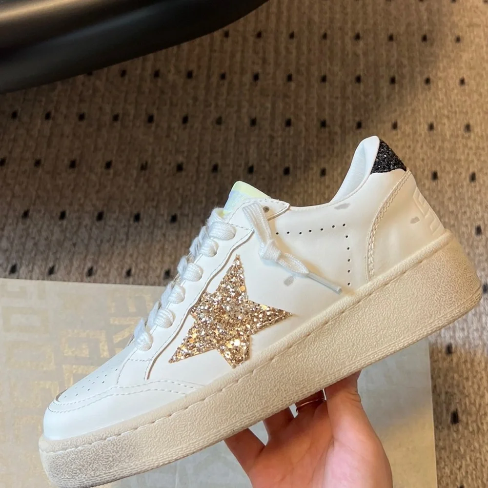 Golden Goose Women’s White Sneakers with Gold Glitter Star Detail - Picture 5 of 16